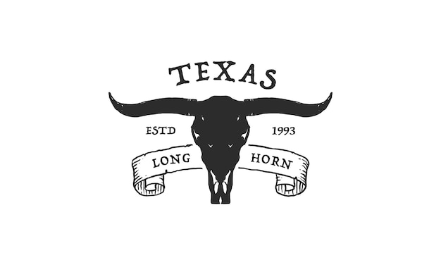 Texas Longhorn Country Western Bull Cattle Vintage Label Logo Design