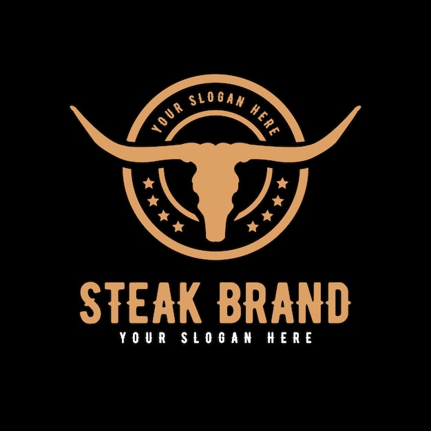 Vector texas longhorn, country western bull cattle vintage retro logo