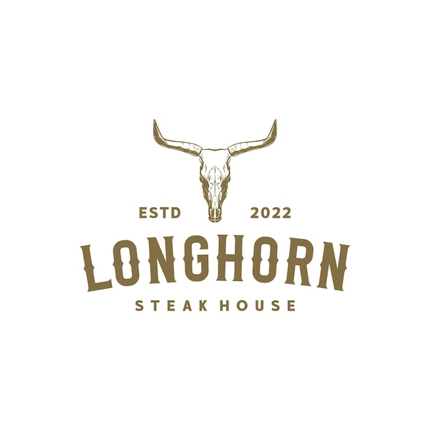 Texas Longhorn Cow Country Western Bull Крупный рогатый скот Винтажная этикетка Дизайн логотипа для семейной сельской фермы