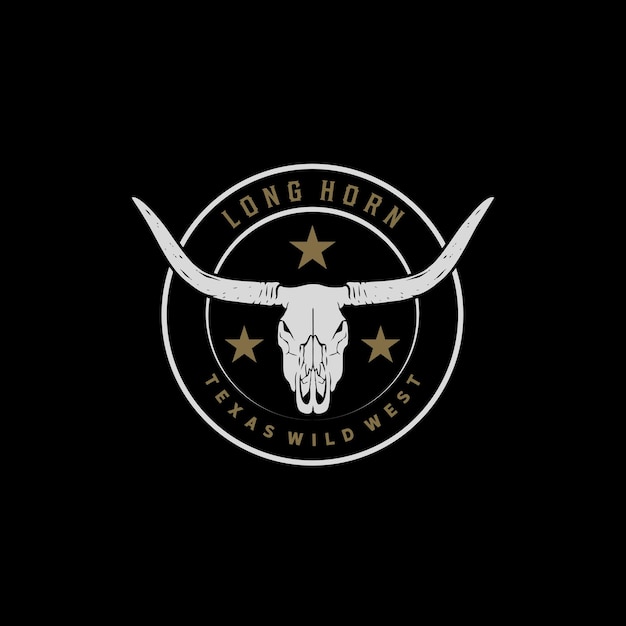 Texas Longhorn Cow Country Western Bull Cattle Vintage Label Logo Design voor Family Countryside Farm