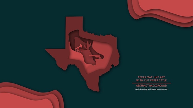 プレゼンテーションや壁紙のカット紙スタイルに深いアイコンとテキサスの地図線画