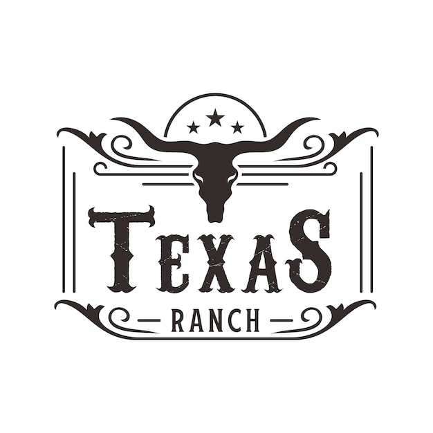 Texas Rabch Country Western Bull Cattle 빈티지 라벨 로고 디자인