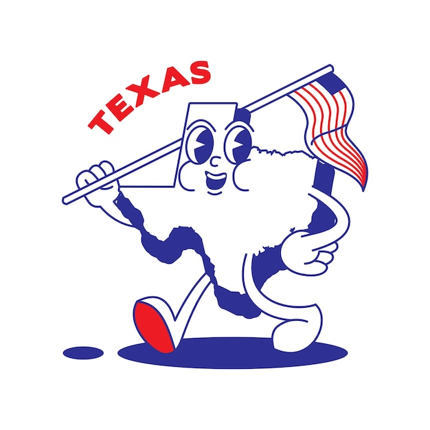 Texas State Map Retro Mascot