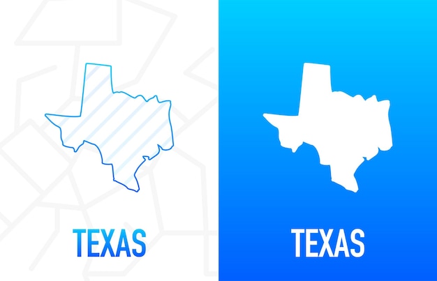 Vettore texas - stato americano. linea di contorno in colore bianco e blu su sfondo a due facce. mappa degli stati uniti d'america. illustrazione vettoriale.