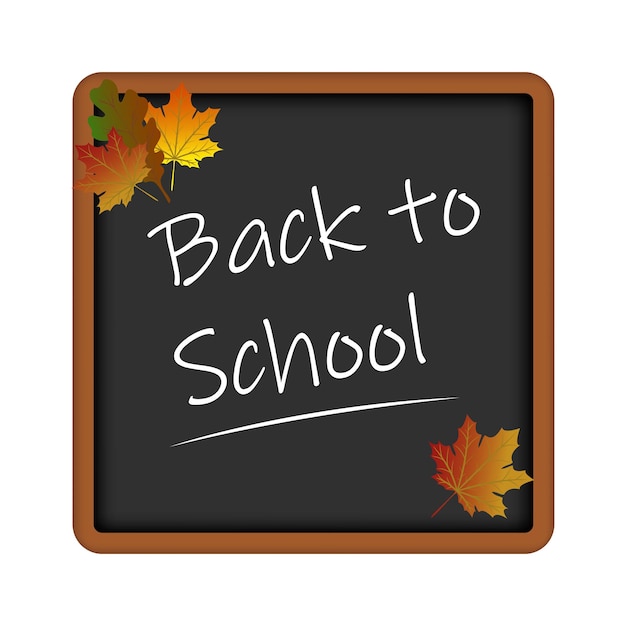 Text back to school on a blackboard with autumn leaves