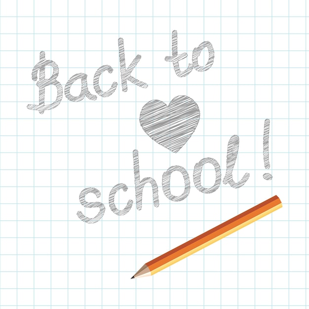 Scrivi un messaggio di ritorno a scuola con un cuore tratteggiato e una matita su un pezzo di carta