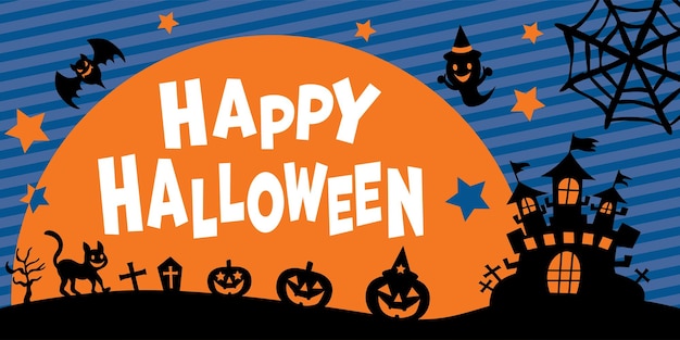 Text and background illustration of the happy halloween