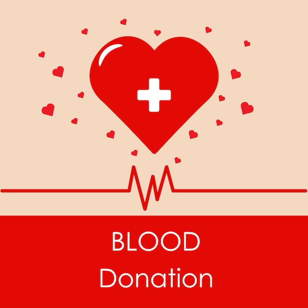 Text blood donation A red heart with a cardiogram