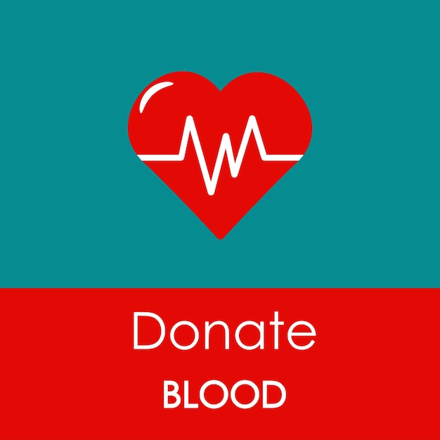 Text blood donation A red heart with a cardiogram