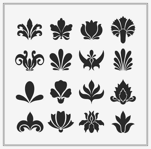 Text boarder divider for printing in typography Floral elegant motif in silhouette Art deco mirrored palmette