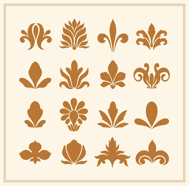 Text boarder divider for printing in typography floral elegant motif in silhouette art deco mirrored palmette