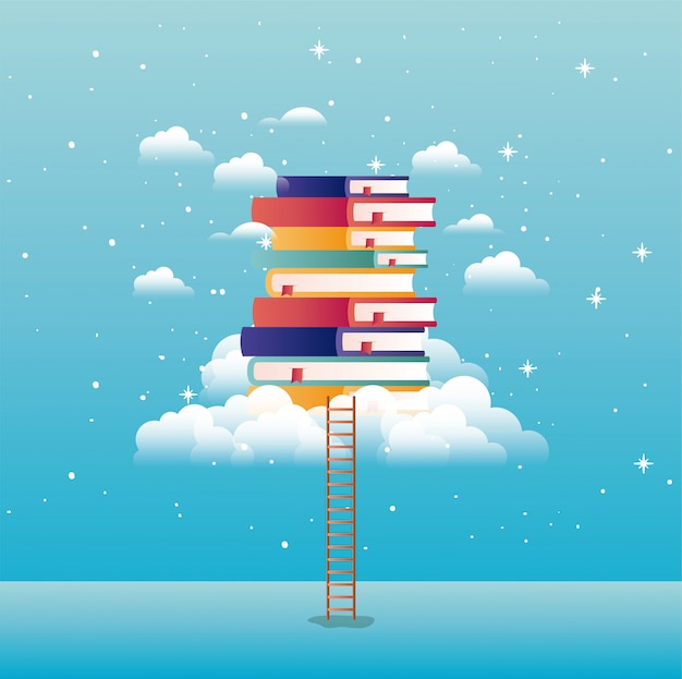 Vector text books with cloud and stair