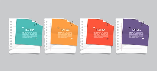 Text box design with note papers infographic