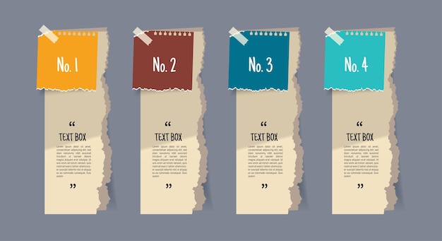 Text box design with note papers infographic