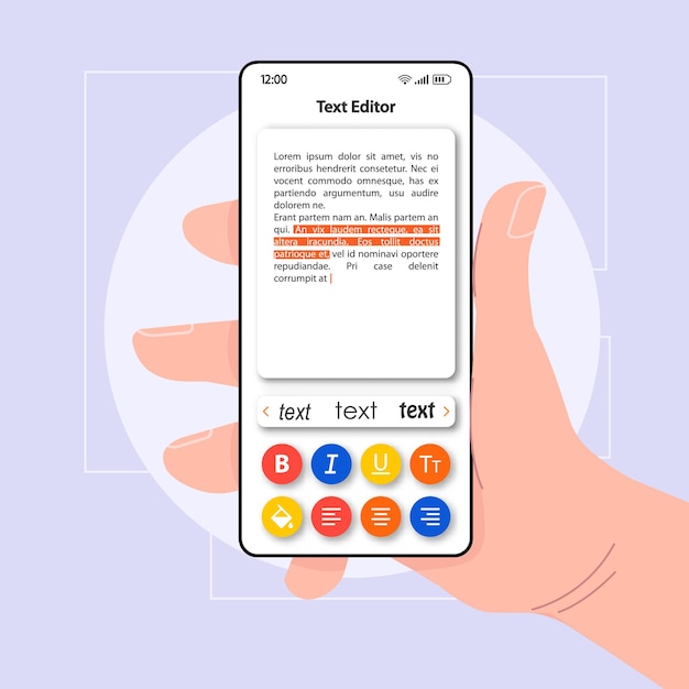 Text editor smartphone interface vector template