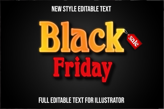 Text effect 3d black friday color yellow and red gradient