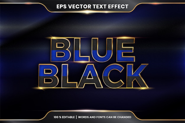 Text effect in 3d blue black words text effect theme editable metal gold color concept