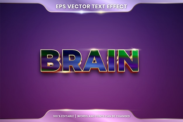 Text effect in 3d Brain words, text effect theme editable metal gradient colorful concept