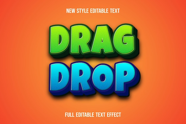 Text effect 3d drag drop color gren and blue