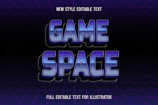 Text effect 3d game space color blue and black gradient