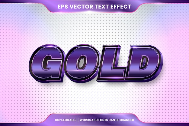 Text effect in 3d gold words font styles theme editable metal purple color concept