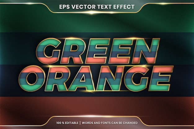 Text effect in 3d green orange words, text effect theme editable colorful pastel with metal gold color concept