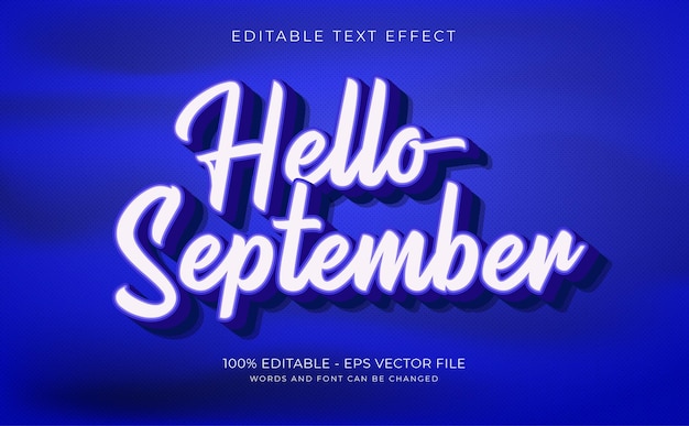 Text effect 3d hello september concept premium vector