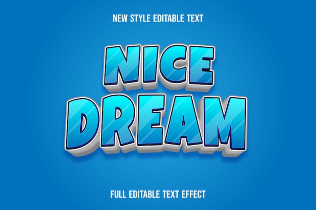 Text effect 3d nice dream color blue and white gradient