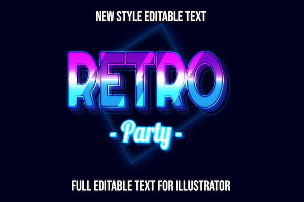 Vettore effetto testo 3d retro party colore blu e rosa sfumato