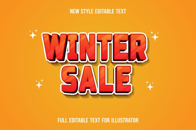 Text effect 3d winter sale color orange and white gradient