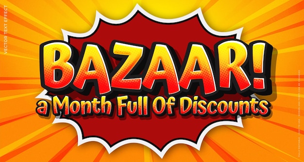 Vector text effect bazaar offer banner comic style template