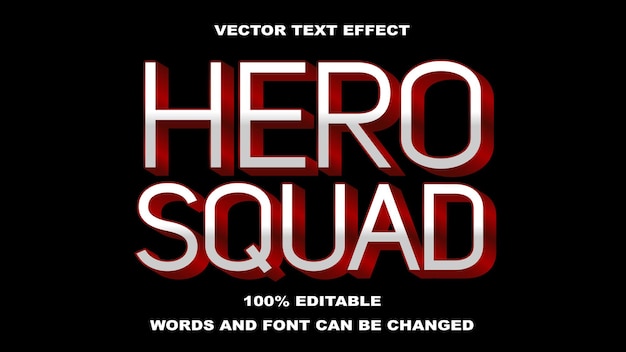 Vector text effect editable hero squad white and red