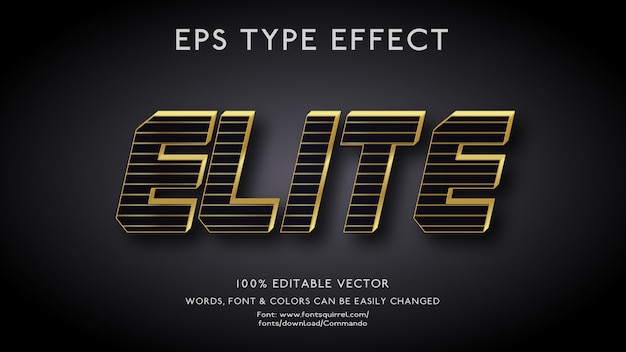 Vector text effect for elite with bold 3d style premium