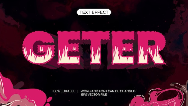 Text effect fire editable say GETER on black background