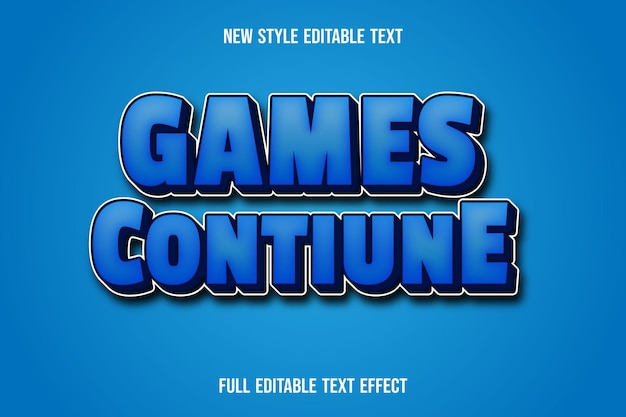 text effect games continue on blue and black gradient