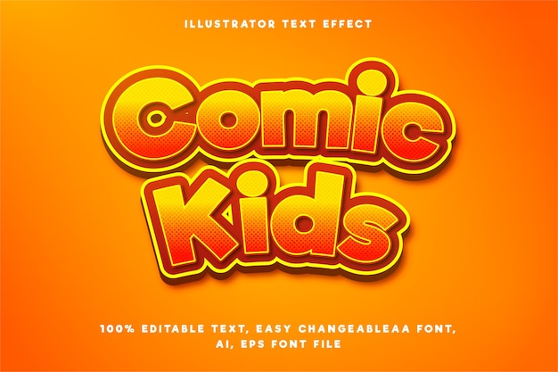 Text effect in gradient orange comic kids words