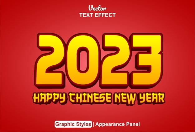 Text effect happy chinese new year 2023 with graphic style and editable