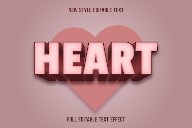 Vector text effect heart with color cream and brown gradient