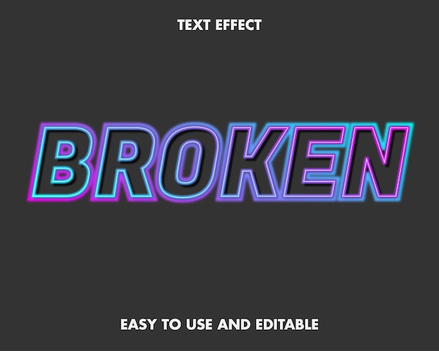 Vector text effect - neon broken. editable font style.