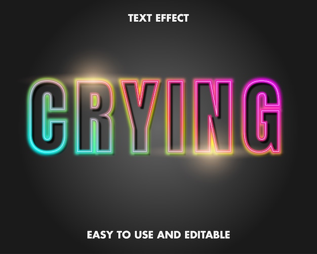 Vector text effect - neon crying. editable font style.