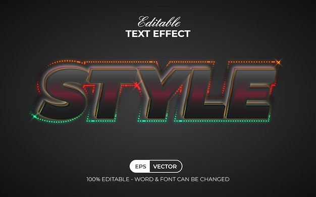 Vector text effect neon light style editable text effect