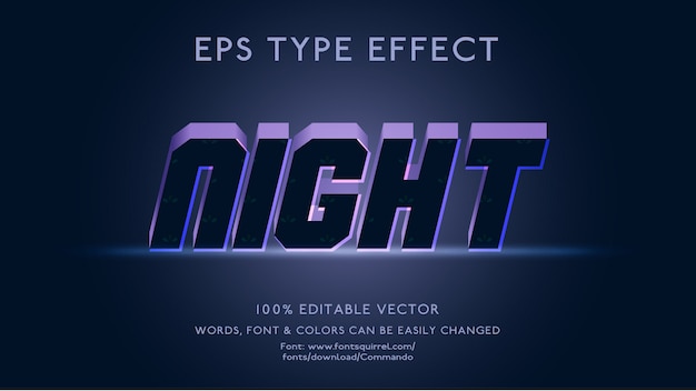 Vector text effect for night with bold 3d style premium