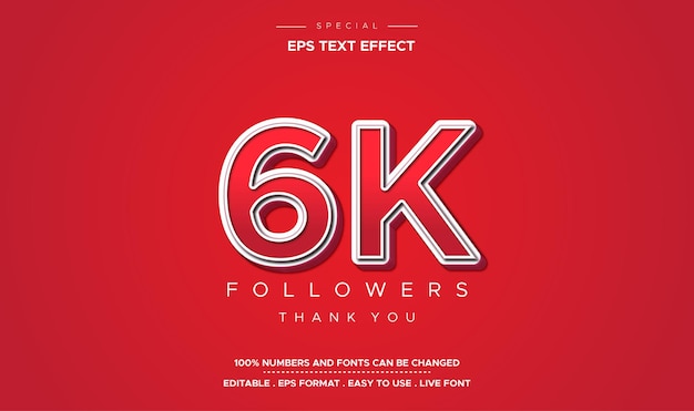 Text effect number 6k followers in red