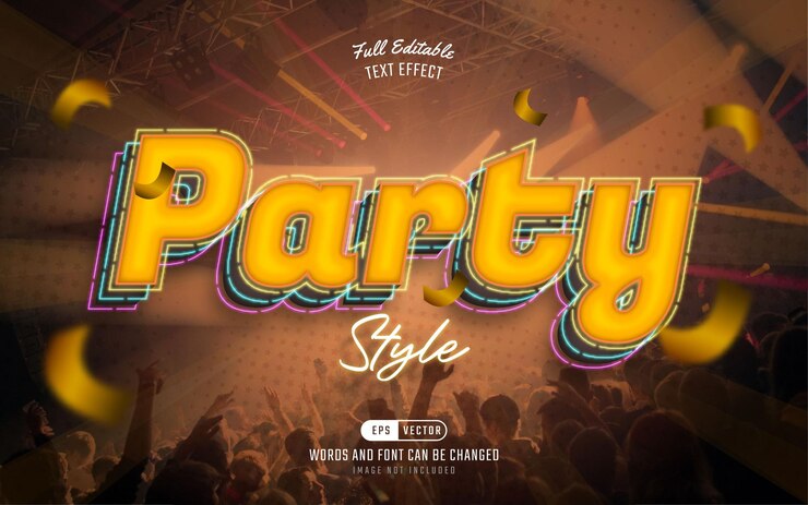 Vector text effect party with colorful style and gradient background
