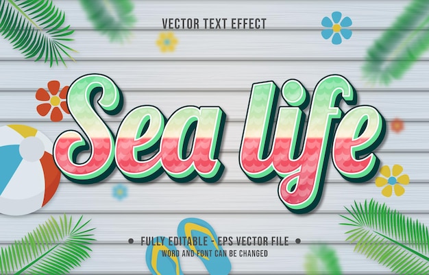 Vector text effect sea life gradient style with summer season theme background