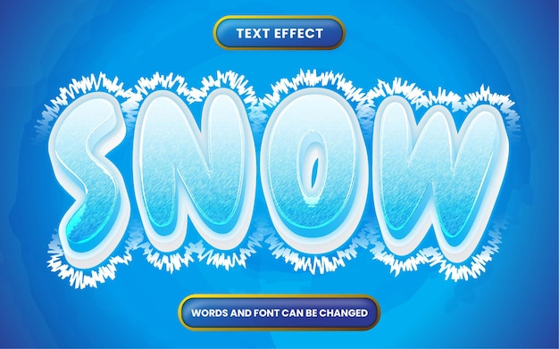 Text effect snow with 3d blue and white shiny editable text style