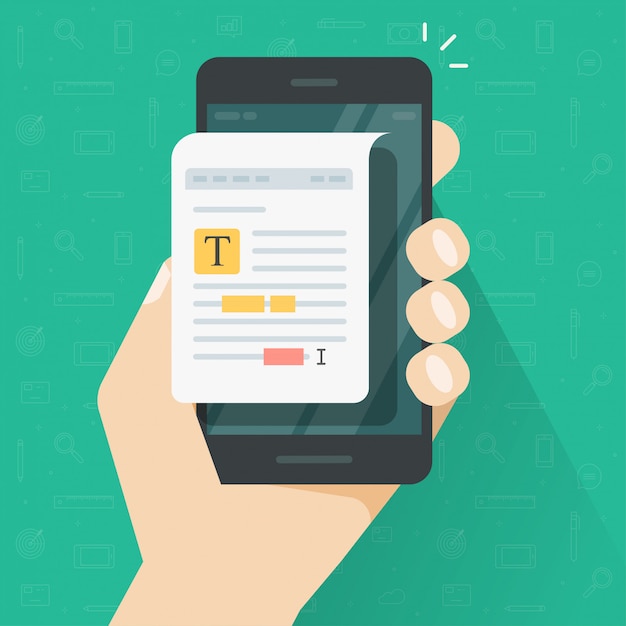 Editor di documenti di file di testo sul fumetto dell'illustrazione del telefono cellulare