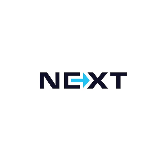 Vector next text flat style vector logo concept right arrow in letters isolated icon on white background