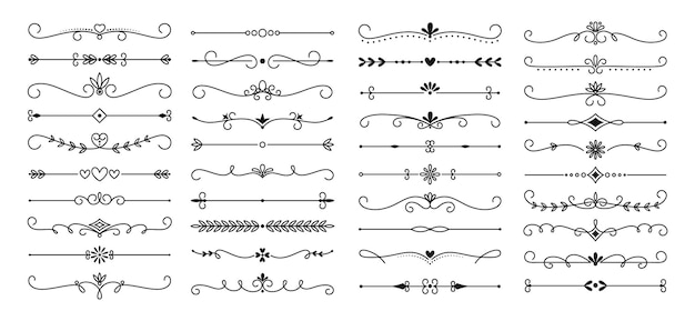 Confini di testo ornati sottolineati elementi tipografici fiorisce decorazione di linea reale texting cornici ornamentali collezione vettoriale racy