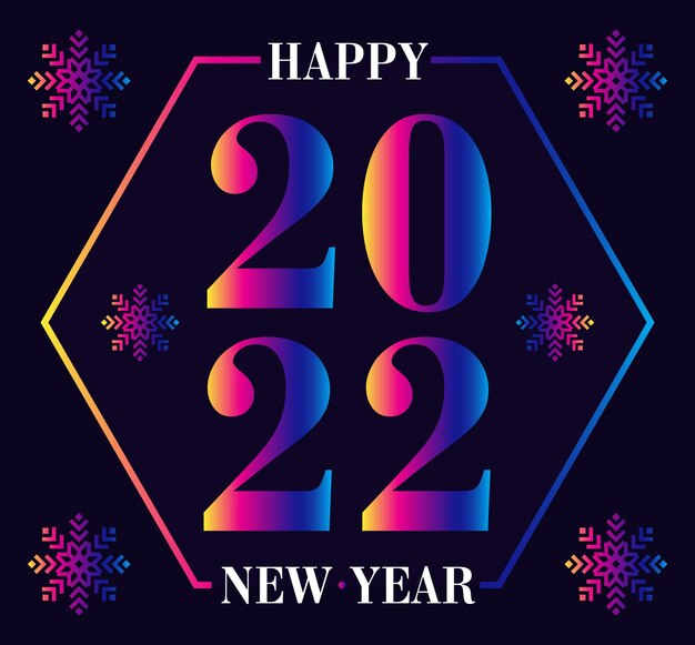 Text happy new year 2022 on dark background. vector, illustration